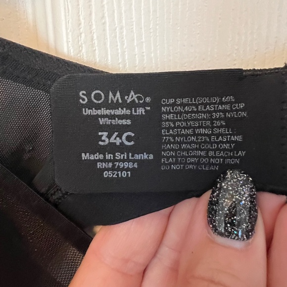 Soma Woman's Unbelievable Lift Wireless Mesh Black Bra Size 34C - Picture 3 of 4